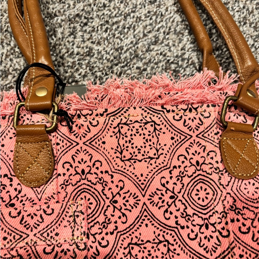 Myra Canvas Tote Bag Leather Myra Bags Tote Bags Upcycled Bag shoulder purse NEW - Picture 9 of 9